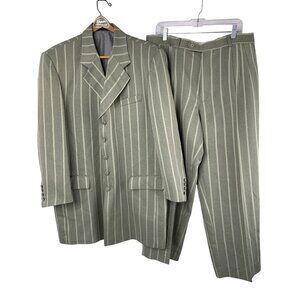 Vintage Italian Green Striped Mens 2-Piece Suit Defect 46R / 40